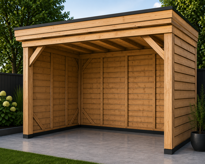 Overkapping 4x3 met achterwand en zijwanden Douglas rabat
