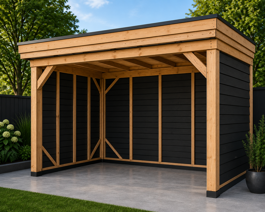 Douglas overkapping 4x3 Comfort-Line achterwand zijwanden zwart rabat