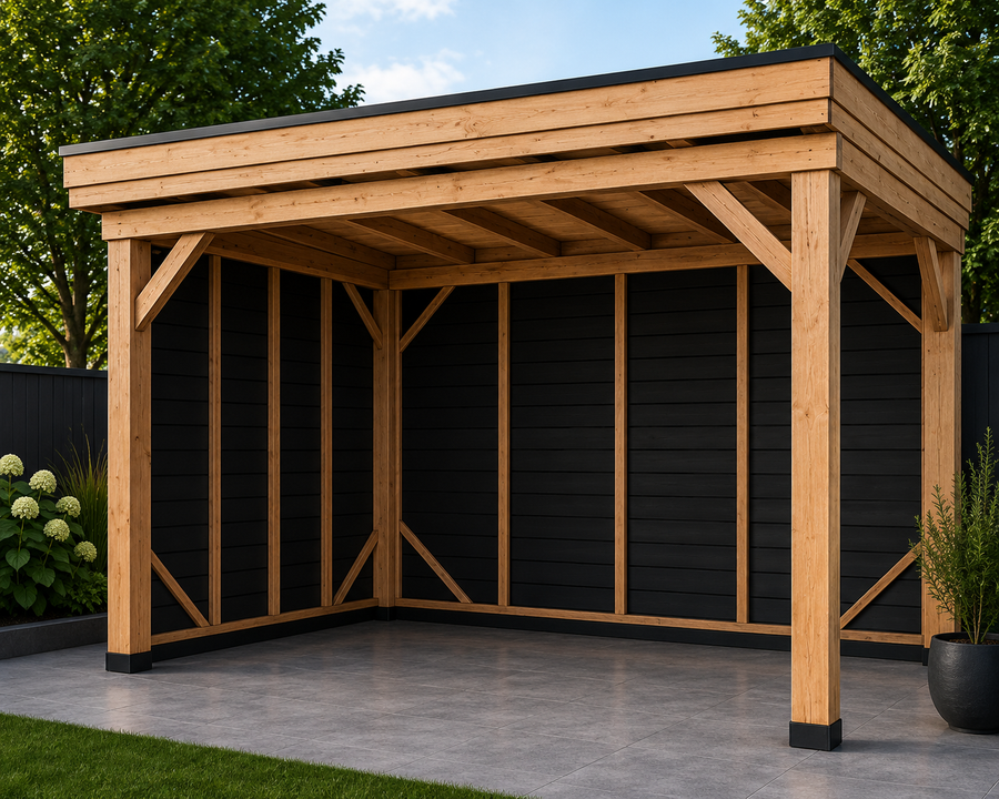 Douglas overkapping 4x3 Comfort-Line achterwand zijwand zwart rabat