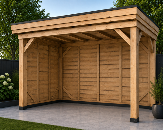 Overkapping 4x3 met achterwand en zijwand Douglas rabat