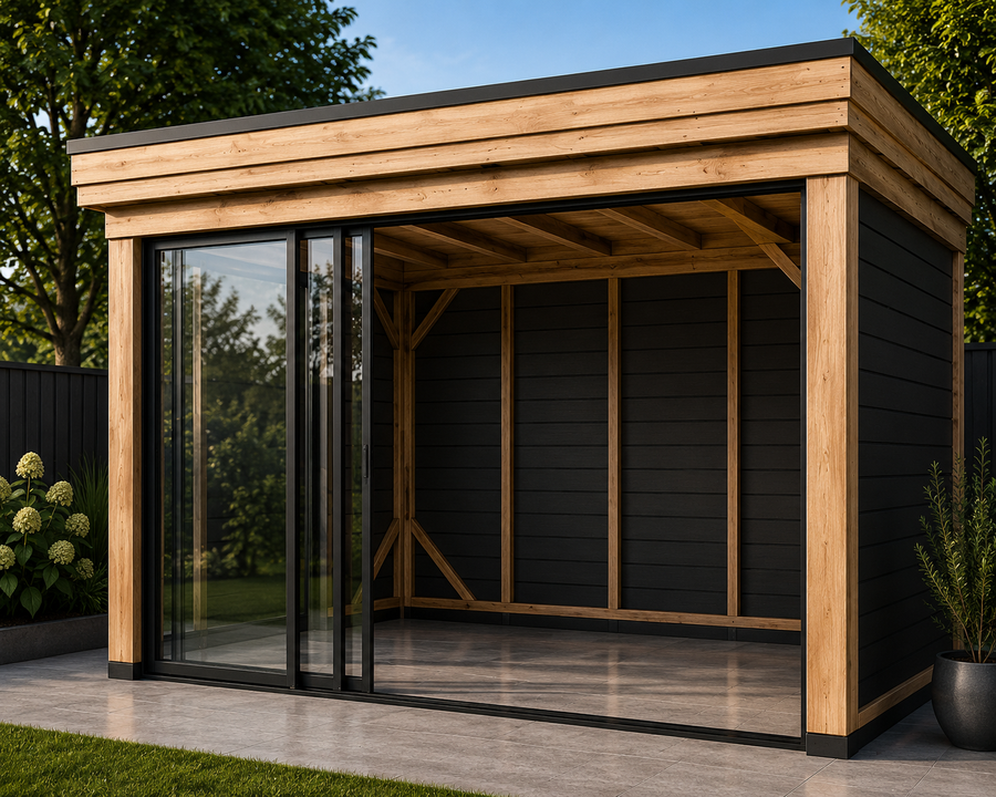 Douglas overkapping 4x3 Comfort-Line glas voorzijde zwart rabat