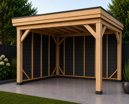 Overkapping 3x3 met achterwand en zijwand