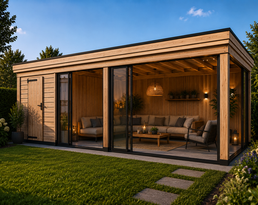 Schuur met tuinkamer