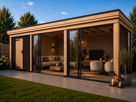 Schuur met tuinkamer