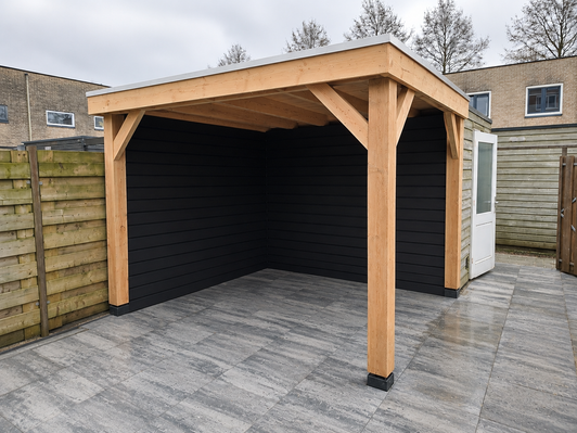 Overkapping plat dak 3x3 dubbelwandig met achterwand en zijwand