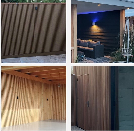 Wandbekleding en binnenafwerking voor tuinhuis met overkapping