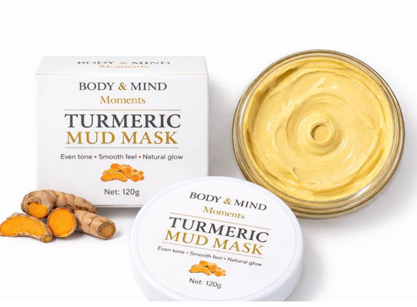 Body & Mind Moments - Kurkuma Moddermasker 120 ml - Kurkuma Gezichtsmasker - Egaliseert & Glow - Kalmerend gezichtsmasker- Hyperpigmentatie - Droge Huid – Vitamine E - Acne & Onzuivere Huid - Hydraterend - Vegan - Natuurlijke Skincare