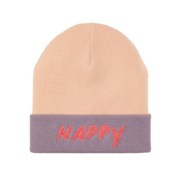 Merino Beanie Little Gang Happy lichtroze/lila