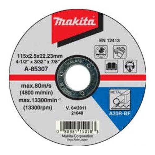 115mm x 2.5mm x 22.2mm Flat Metal Cutting Abrasive Disc A-85307