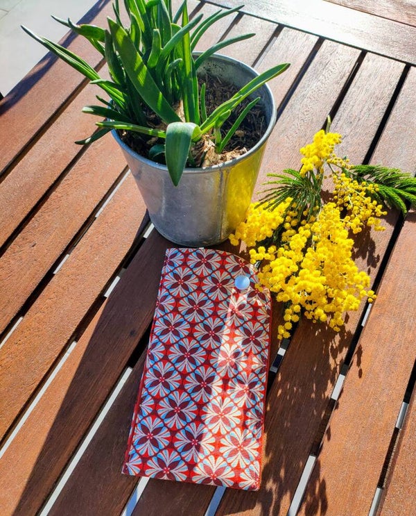 Étui à lunettes motif fleur rouge– Fait main