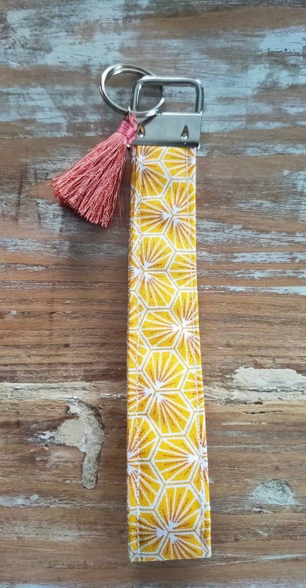 Porte-clés Tissu Bohème avec Pompon - Fait Main