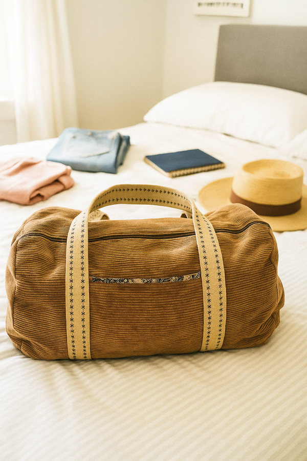 👜 Sac week-end en velours côtelé camel vintage
