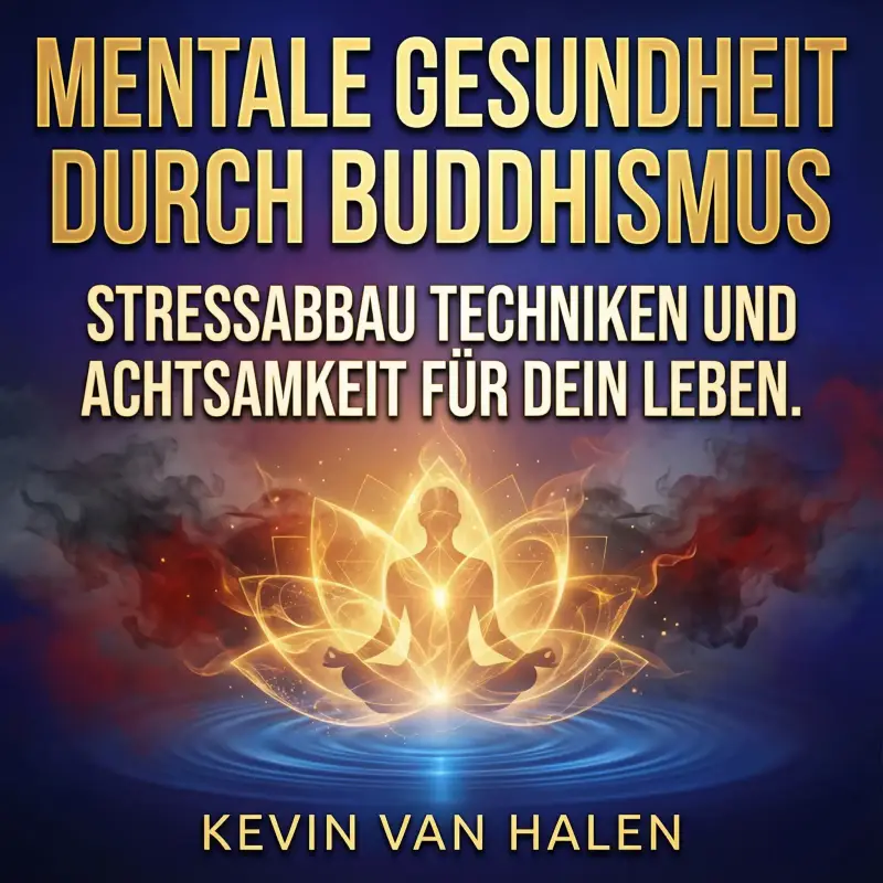Cover des Hörbuchs „Mentale Gesundheit & Resilienz“ von Kevin van Halen. Silhouette eines Mannes vor Sonnenaufgang im Gebirge mit einem leuchtenden Gehirn-Symbol im Kopf. Symbolisiert psychische Stärke.