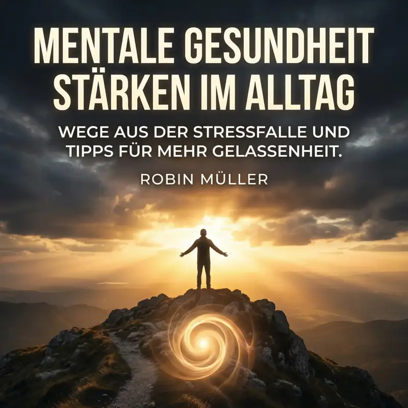 Hörbuch-Cover "Mentale Gesundheit: Vitalität & Lebensqualität" von Bülent Ehliz. Helles, modernes Design mit einer entspannten Frau in der Natur und Symbolen für Gehirn-Aktivität und Wohlbefinden.