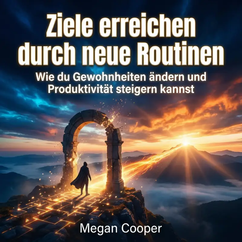 Hörbuch-Cover "Ziele: Den Weg zum Erfolg meistern" von Umberto Di Marco. Eine Person steht auf einem Berggipfel und blickt auf eine leuchtende Zielscheibe am Himmel – Symbol für Fokus und Zielerreichung.