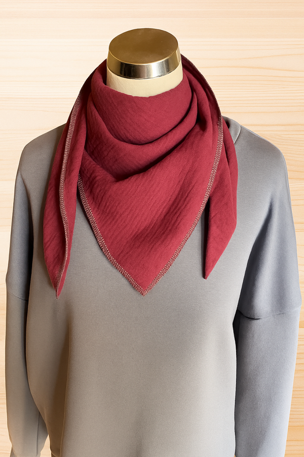 Musselin Tuch klein Weinrot graue Naht