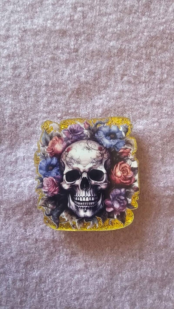 Magnet Totenkopf mit Blumen