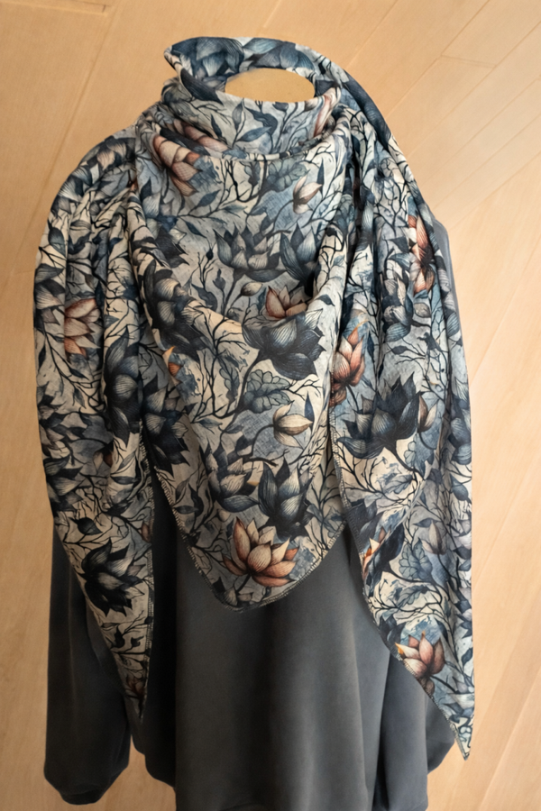 Musselin Tuch Groß Blumen dunkel