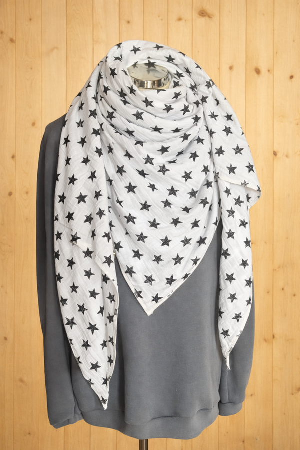 Musselin Tuch Groß Sterne weiß