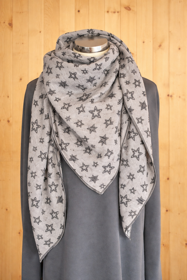 Musselin Tuch Groß Sterne grau