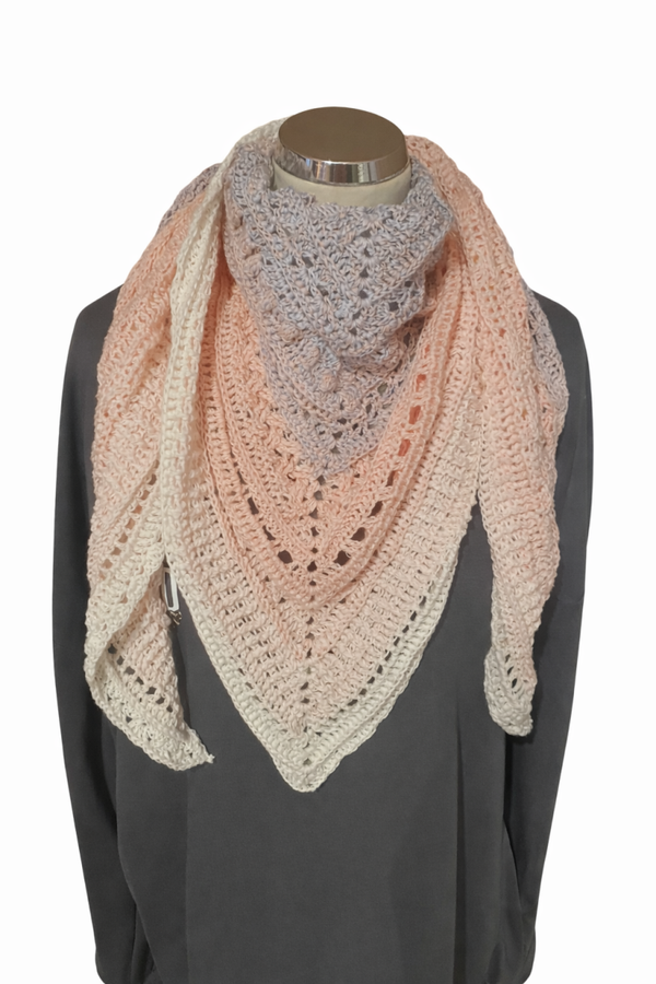 Dreieckstuch Zuckerschnute Gehäkelt Blau Pink Weiss