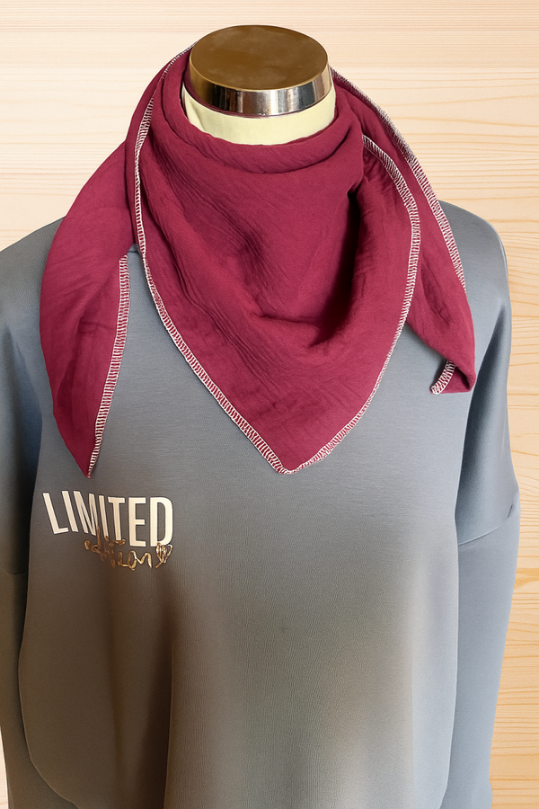 Musselin Tuch klein Weinrot weiße Naht