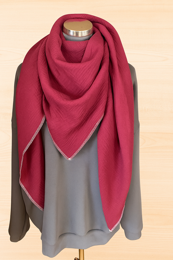 Musselin Tuch Weinrot weiße Naht