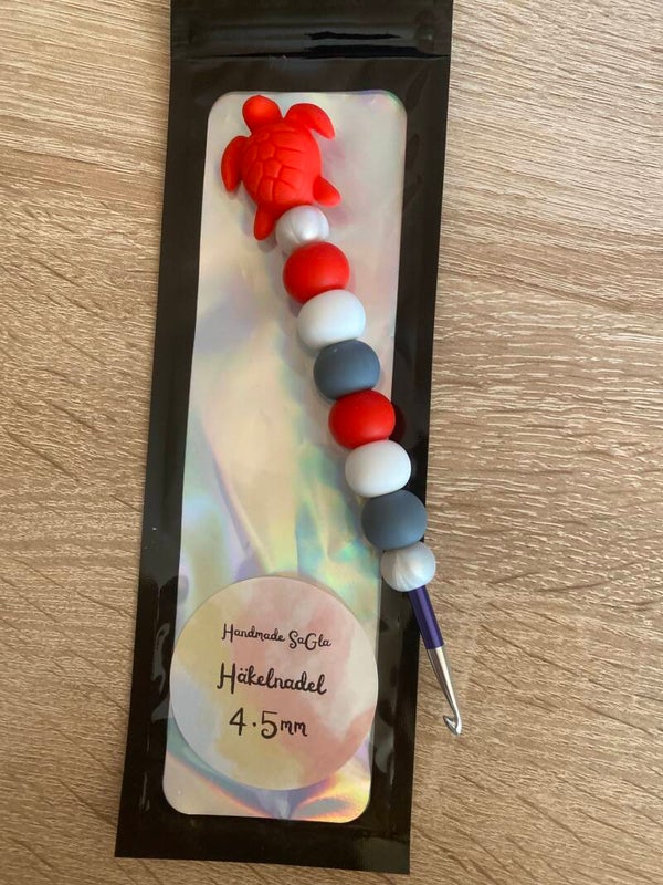 Häkelnadel Schildkröte rot 4,5mm rot weiss grau