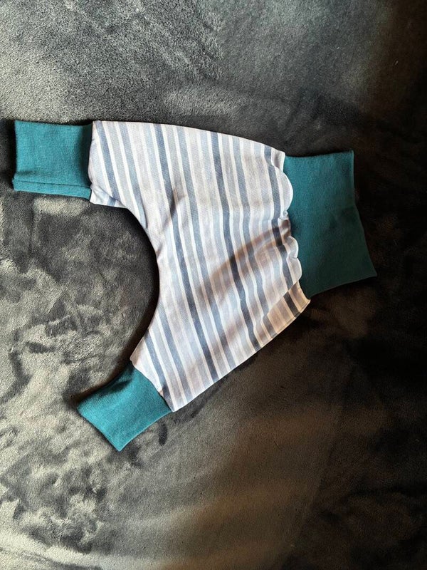 Pumphose  Blau gestreift mit Petrol Bündchen Größe 56/62