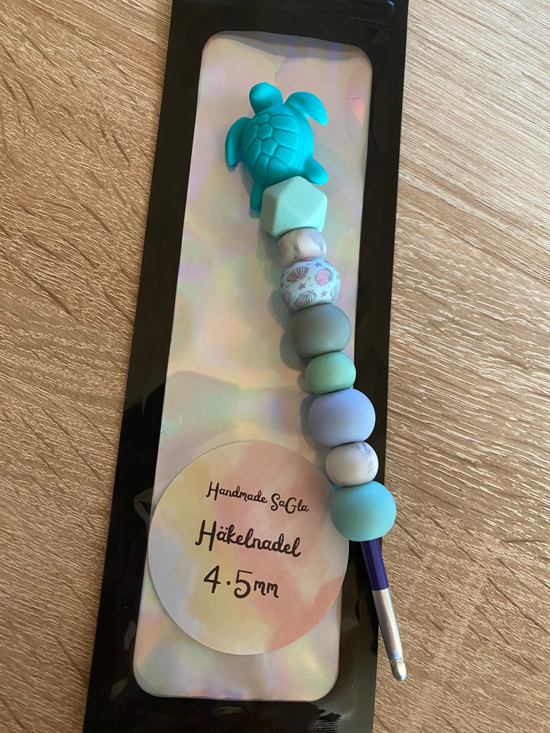 Häkelnadel Schildkröte grau hellblau türkis 4,5mm