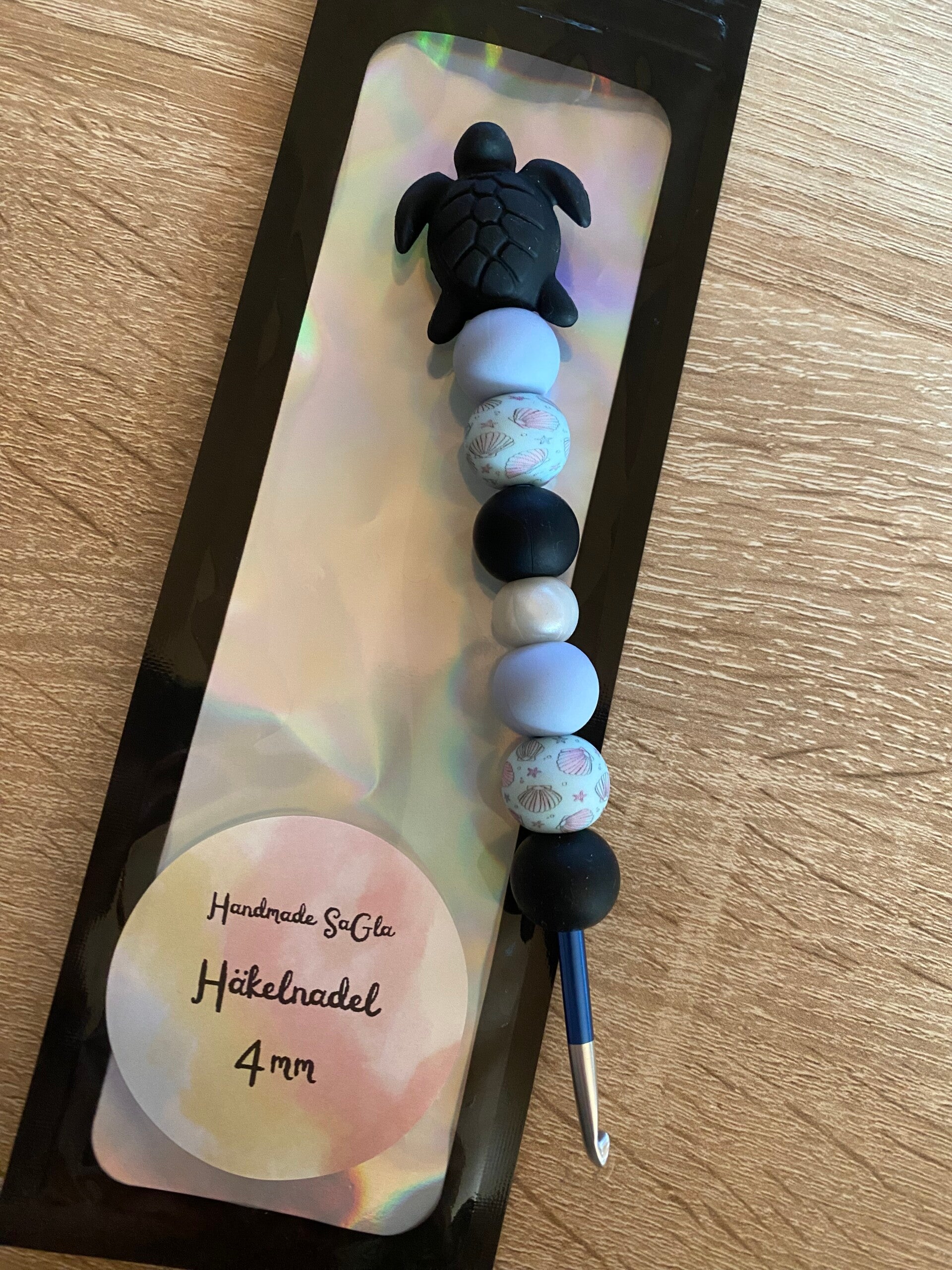 Häkelnadel Schildkröte Schwarz Hellblau 4mm