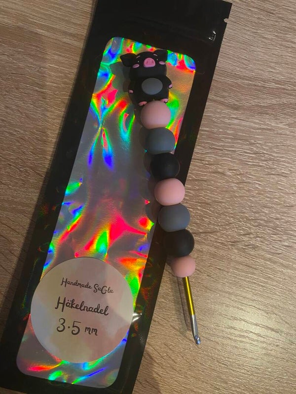 Häkelnadel Schwein 3,5mm Rosa schwarz