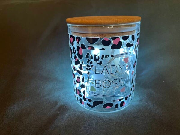 Dekoglas mit Motiv Lady Boss