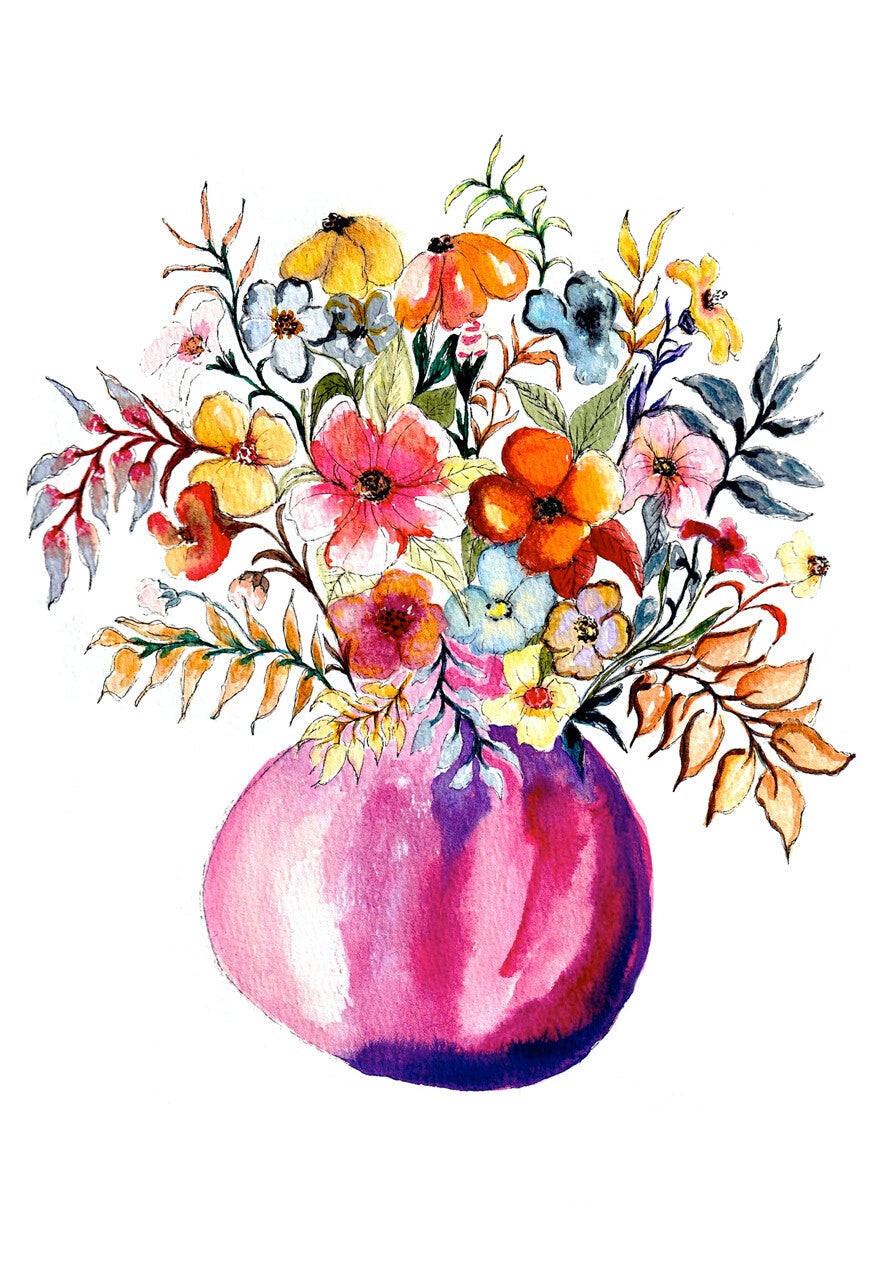 Een vaas met bloemen // Op A4 // Hahnemühle Print