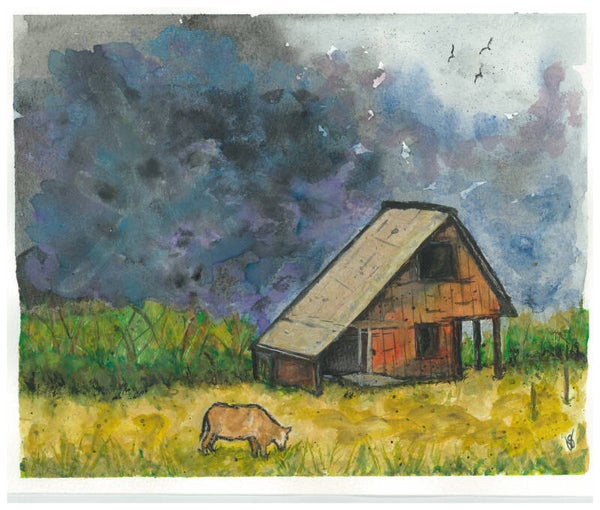 "Head For The Barn" - 8" x 10" Hand Painted Watercolor + Tax & US Shipping