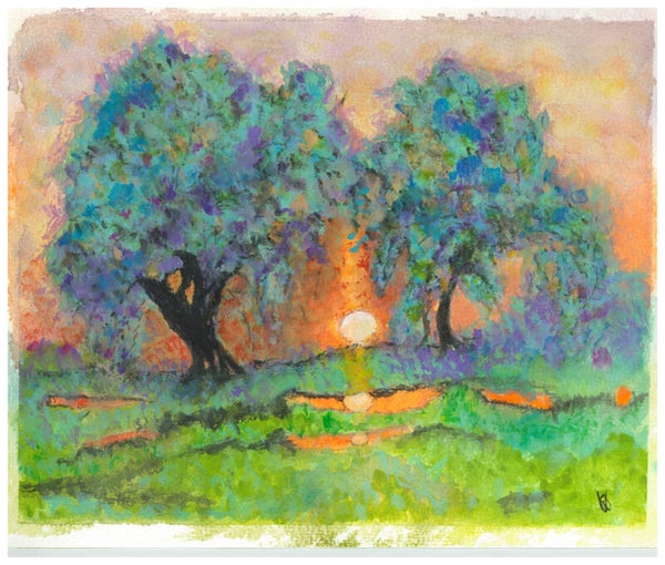 "Moon Glow" - 8" x 10" Hand Painted Watercolor + Tax & US Shipping