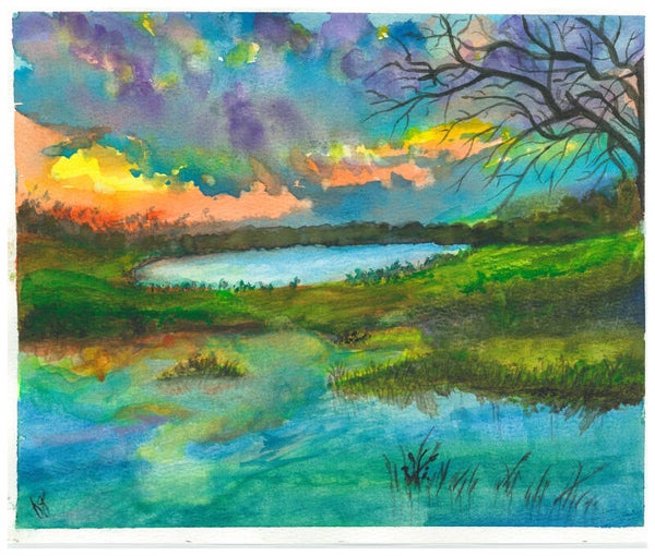 "Frog Songs"  - 8" x 10"  Hand Painted Watercolor + Tax & US Shipping