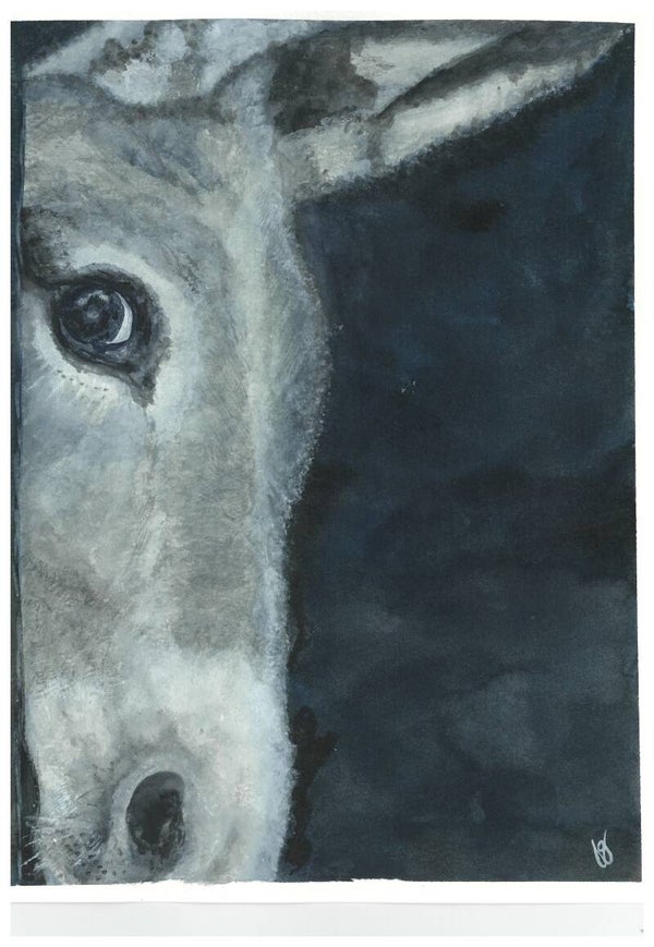 "Watchful Donkey" - 8" x 10" Hand Painted Original Watercolor + US Tax