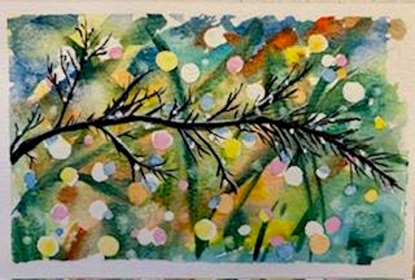 "First Snow" -  5" x 7" Hand Painted Bokeh Watercolor + Tax & US Shipping