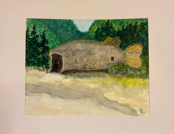 My CDA - Fish Inn - 8.5" x 10" Hand Painted Watercolor + US Tax