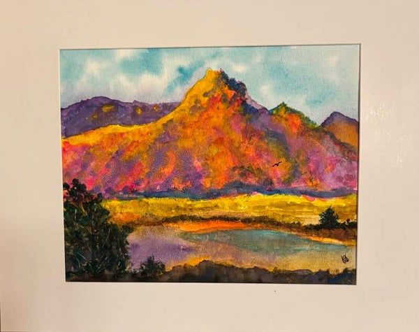 "Sunset Mountain - 8.5" x 10" Hand Painted Watercolor + US Tax