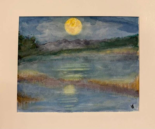 "Moon Glow" - 8.5" x 10" Hand Painted Watercolor + US Tax