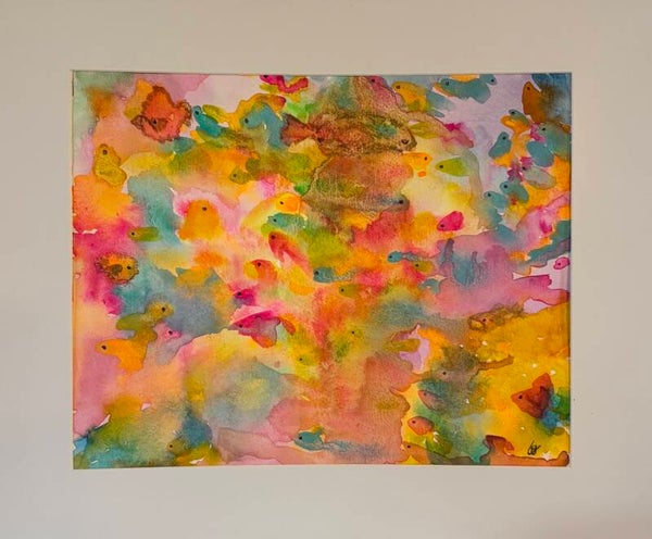 "Aquarium Shadows" - 8.5" x 10" Hand Painted Abstract Watercolor + US Tax