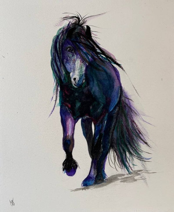"Fabulous Friesian"  - 8" x 10"  Hand Painted Watercolor + Tax & US Shipping
