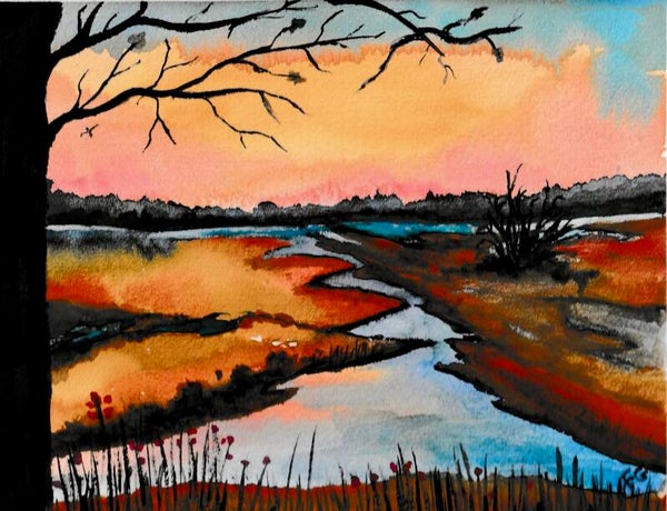 "The Marsh" - 8" x 10" Hand Painted Watercolor + Tax & US Shipping