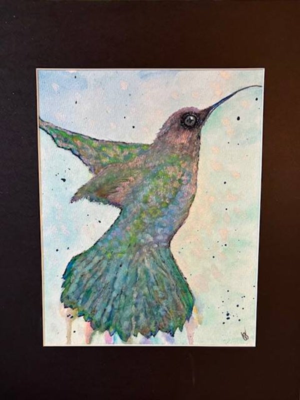 "Humming Bird" - 8" x 10"  Hand Painted Watercolor + Tax & US Shipping