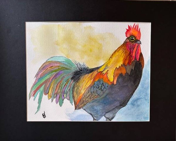 "Rooster" - 8" x 10" Hand Painted Watercolor + Tax & US Shipping