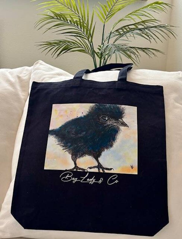 "Baby Crow" - FULL SIZED Gusseted Canvas Tote 14.5" W x 15" L + Tax & US Shipping
