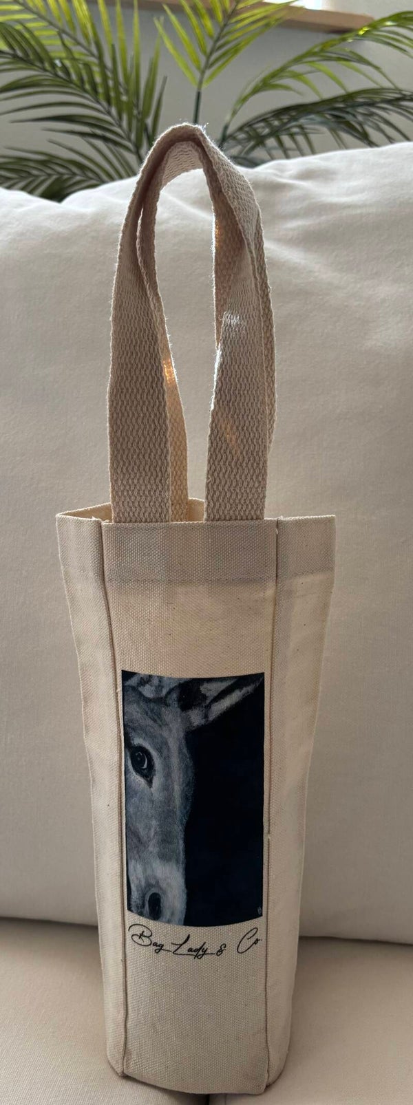 "Watchful Donkey" - 5.5" W x 10" L Gift/Wine Gusseted Canvas Tote + Tax & US Shipping