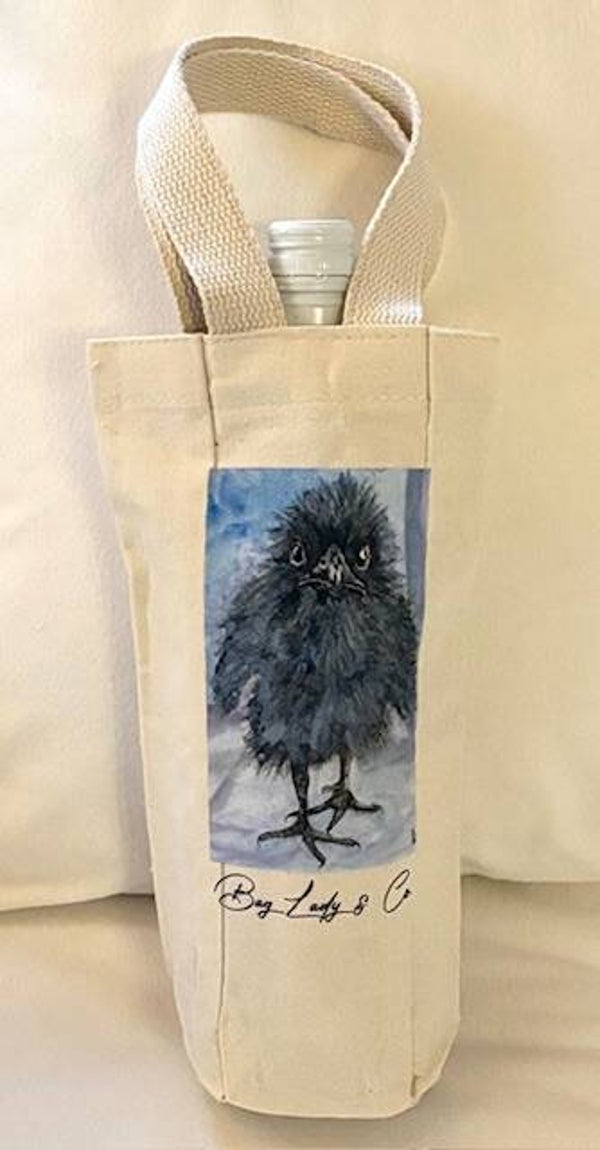 "Crow Baby"  - 5.5" W x 10" L Gusseted Canvas Wine/Gift Tote + Tax & US Shipping
